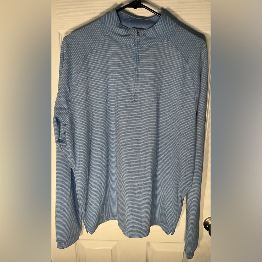 Peter Millar Light Blue Striped Half-Zip Sweater